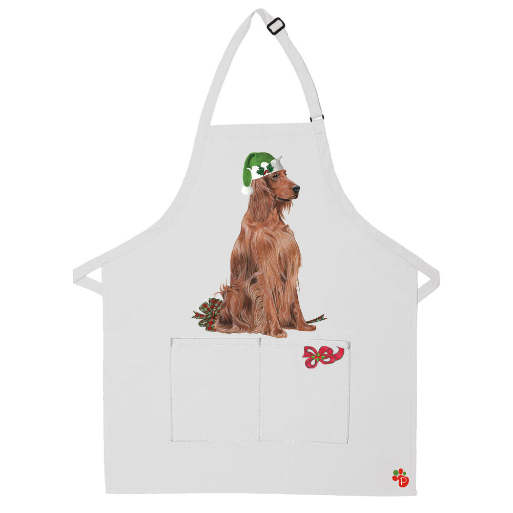 Irish Setter Dog Christmas Apron Two Pocket Bib Apron with Adj Neck - Pipsqueakproductions