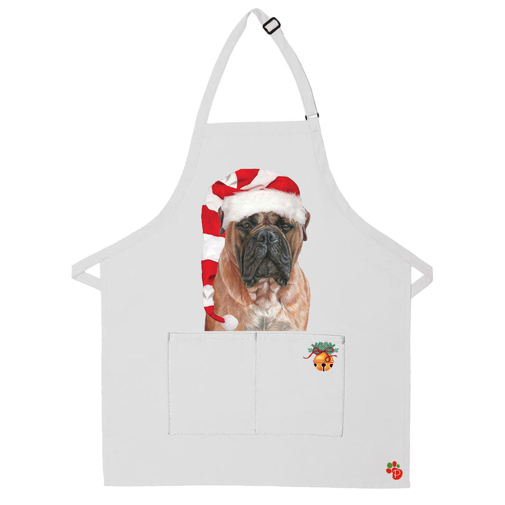 Bullmastiff Dog Christmas Apron Two Pocket Bib Apron with Adj Neck - Pipsqueakproductions