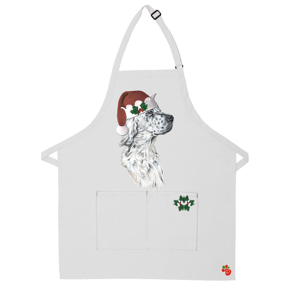 English Setter White With Black Ticking Dog Christmas Apron Two Pocket Bib Apron with Adj Neck - Pipsqueakproductions