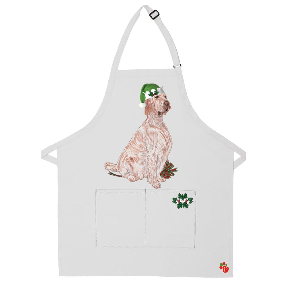 English Setter Orange and White Dog Christmas Apron Two Pocket Bib Apron with Adj Neck - Pipsqueakproductions