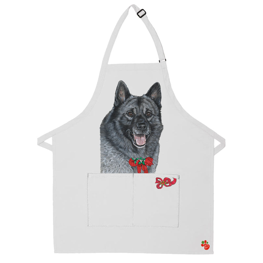Norwegian Elkhound Dog Christmas Apron Two Pocket Bib Apron with Adj Neck - Pipsqueakproductions