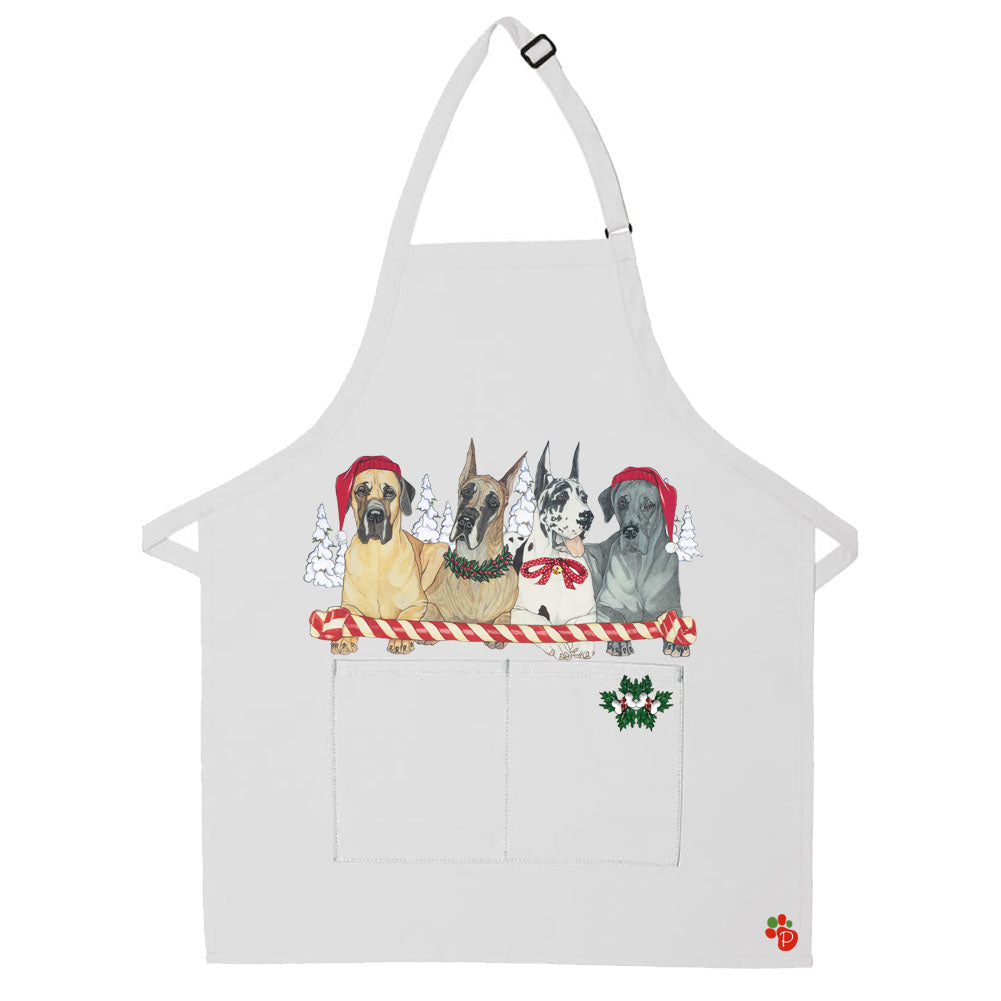 Great Dane Dog Christmas Apron Two Pocket Bib Apron with Adj Neck - Pipsqueakproductions