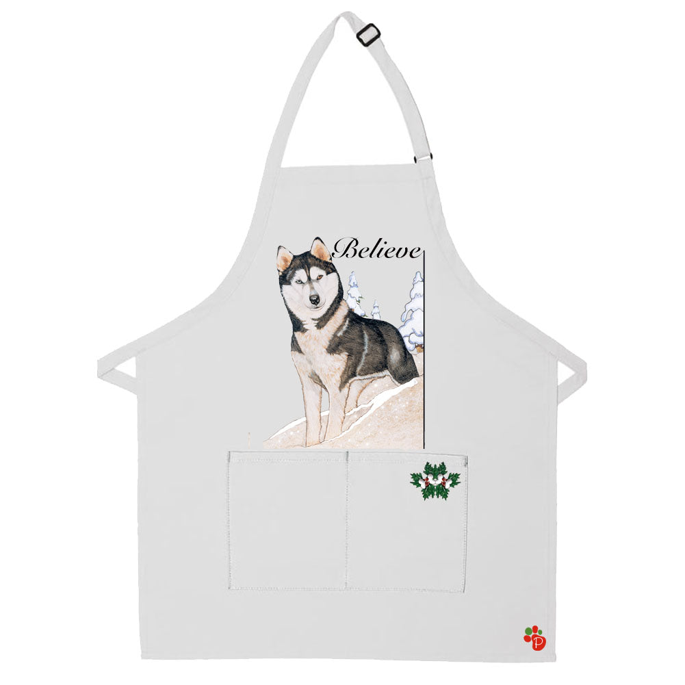 Siberian Husky Dog Christmas Apron Two Pocket Bib Apron with Adj Neck - Pipsqueakproductions