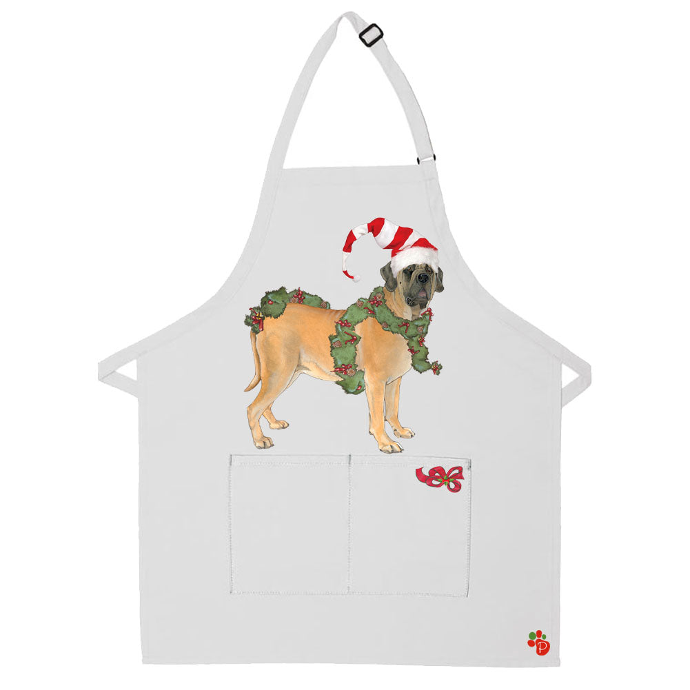Mastiff Dog Christmas Apron Two Pocket Bib Apron with Adj Neck - Pipsqueakproductions
