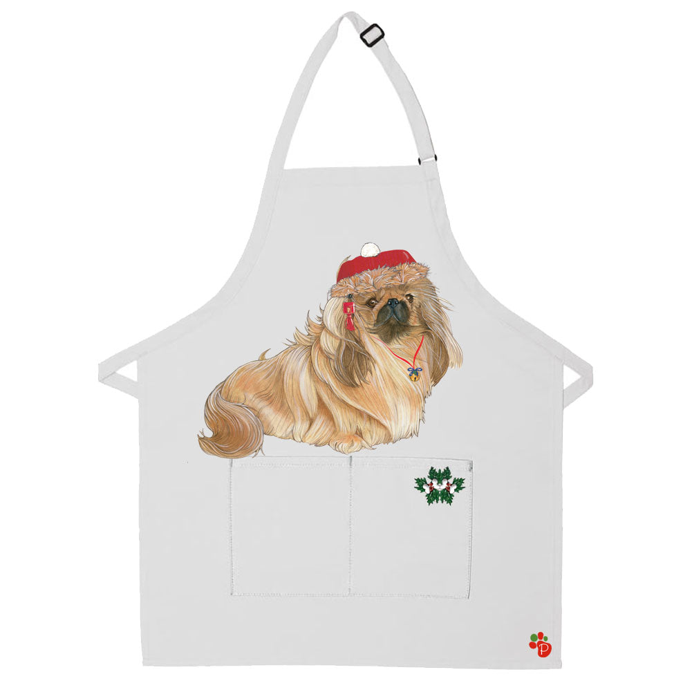 Pekingese Dog Christmas Apron Two Pocket Bib Apron with Adj Neck - Pipsqueakproductions
