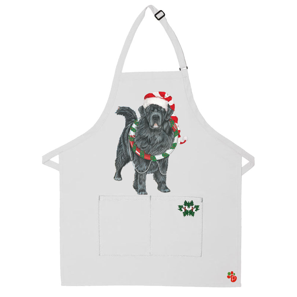 Newfoundland Newfie Dog Christmas Apron Two Pocket Bib Apron with Adj Neck - Pipsqueakproductions