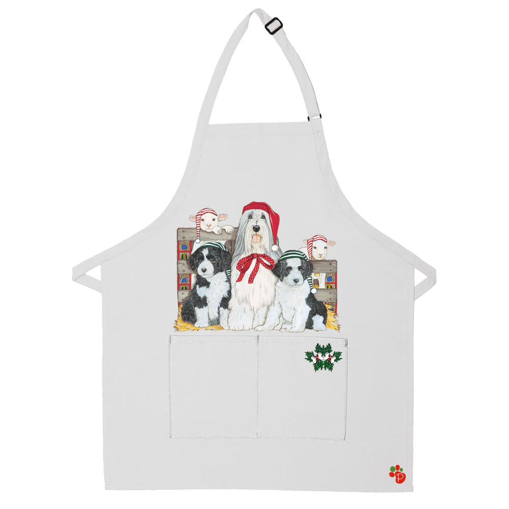 Bearded Collie Dog Christmas Apron Two Pocket Bib Apron with Adj Neck - Pipsqueakproductions