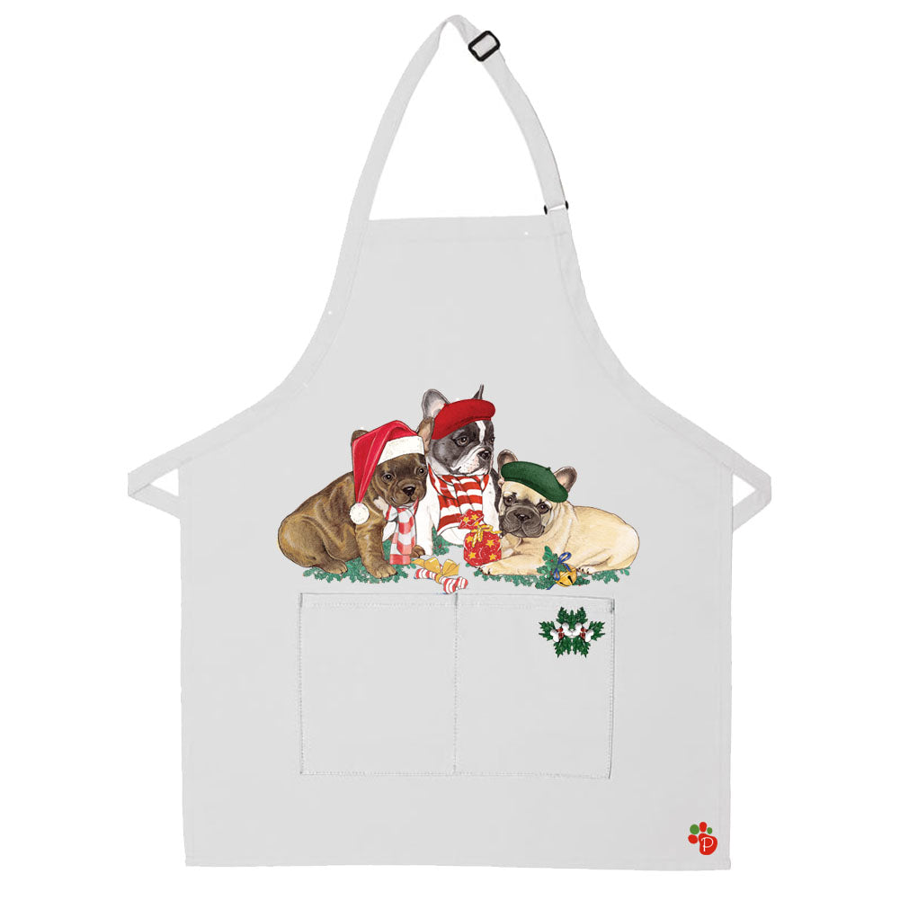 French Bulldog Christmas Apron Two Pocket Bib Apron with Adjustable Neck - Pipsqueakproductions