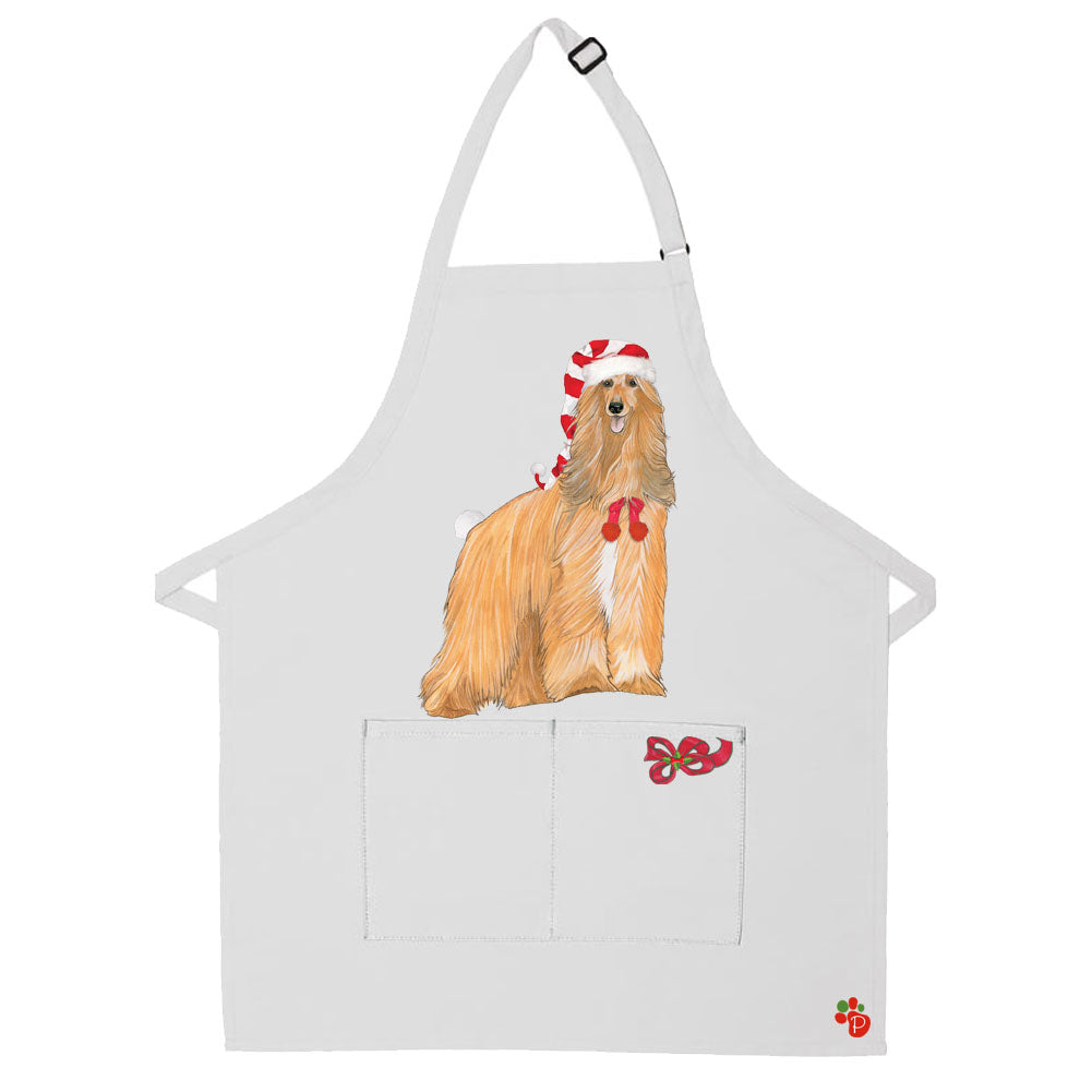 Afghan Hound Dog Christmas Apron Two Pocket Bib Apron with Adj Neck - Pipsqueakproductions