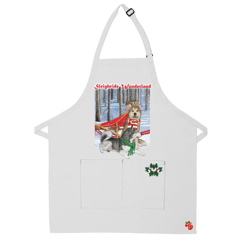 Alaskan Malamute Dog Christmas Apron Two Pocket Bib Apron with Adj Neck - Pipsqueakproductions