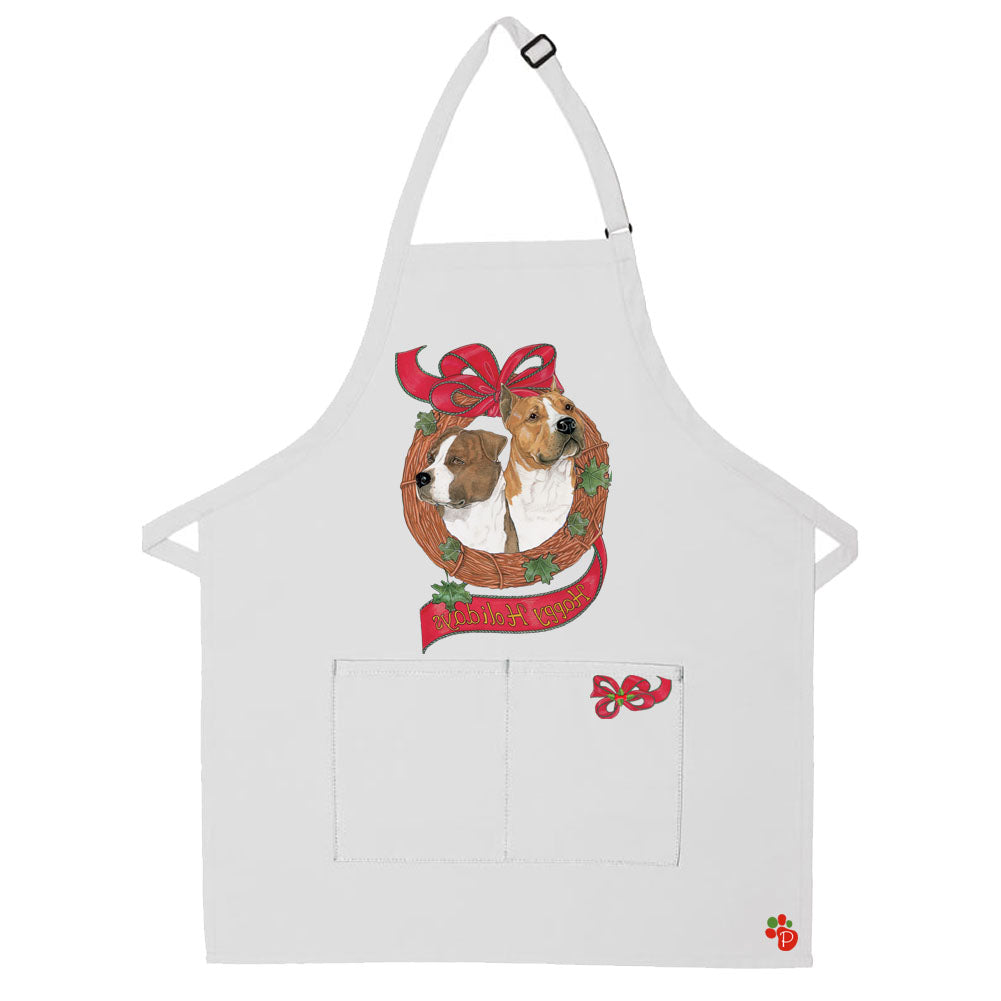 American Staffordshire Terrier Amstaff Dog Christmas Apron Two Pocket Bib Apron with Adj Neck - Pipsqueakproductions