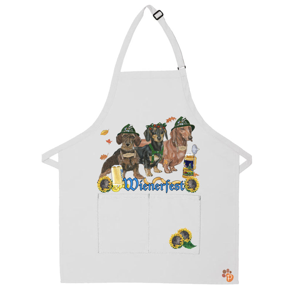 Dachshund Autumn Wienerfest Apron Two Pocket Bib Apron with Adj Neck - Pipsqueakproductions