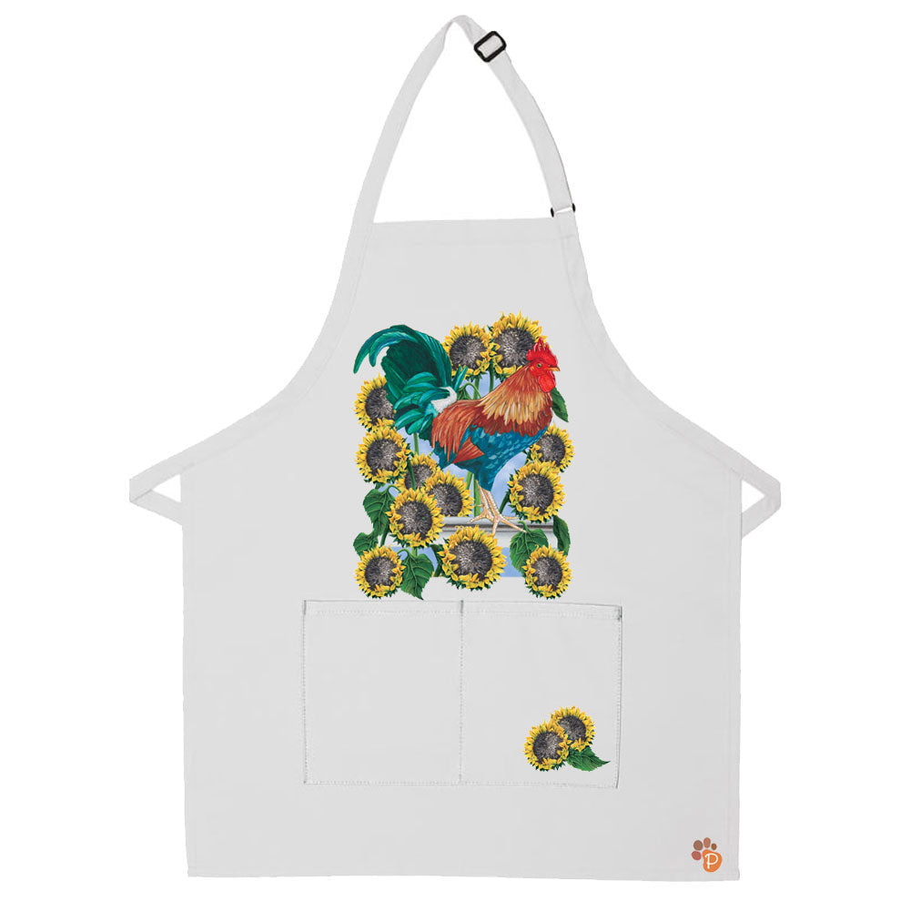 Rooster Autumn Tuscan Sunflowers Apron Two Pocket Bib Apron with Adj Neck - Pipsqueakproductions
