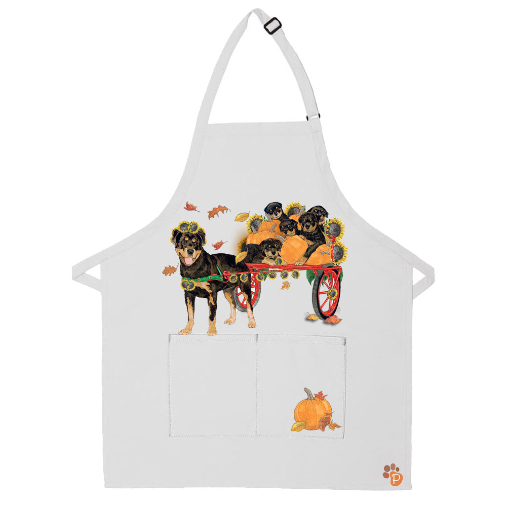 Rottweiler Autumn Pumpkin Ride Apron Two Pocket Bib Apron with Adj Neck - Pipsqueakproductions