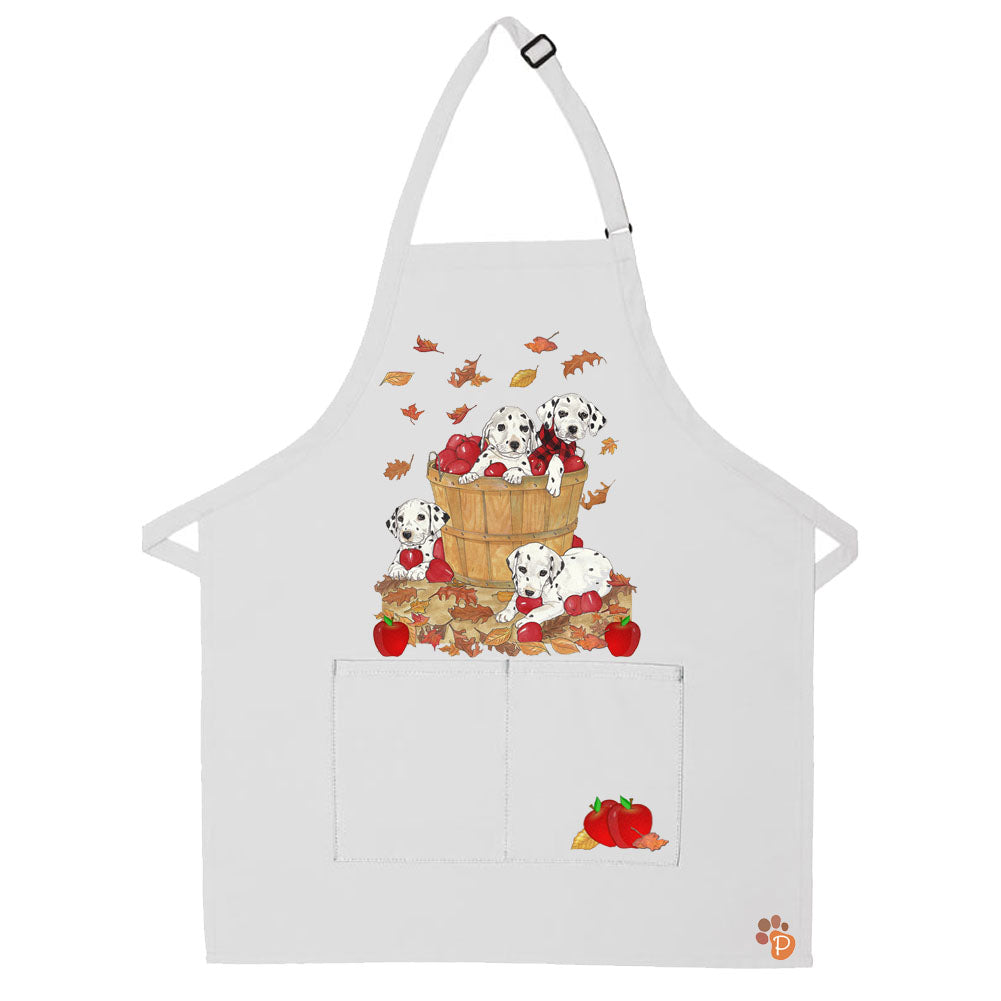 Dalmatian Autumn Basket of Apples Apron Two Pocket Bib Apron with Adj Neck - Pipsqueakproductions