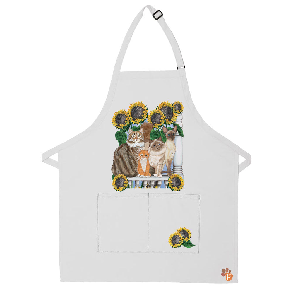 Cats with Autumn Tuscan Sunflowers Apron Two Pocket Bib Apron with Adj Neck - Pipsqueakproductions