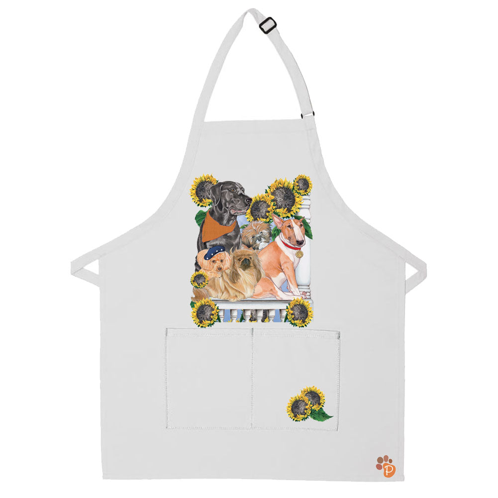 Dogs with Autumn Tuscan Sunflowers Apron Two Pocket Bib Apron with Adj Neck - Pipsqueakproductions