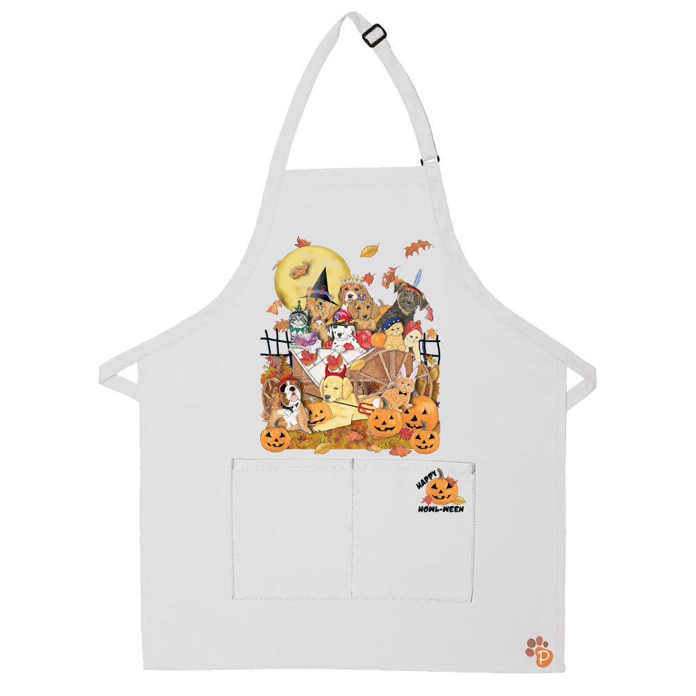 Dogs and Cats Autumn Halloween Costume Ride Apron Two Pocket Bib Apron with Adj Neck - Pipsqueakproductions