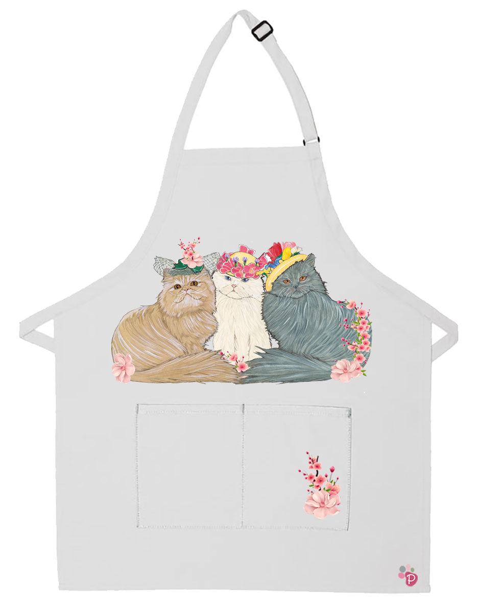 Persian Cat Floral  Apron Two Pocket Bib Apron with Adj Neck - Pipsqueakproductions