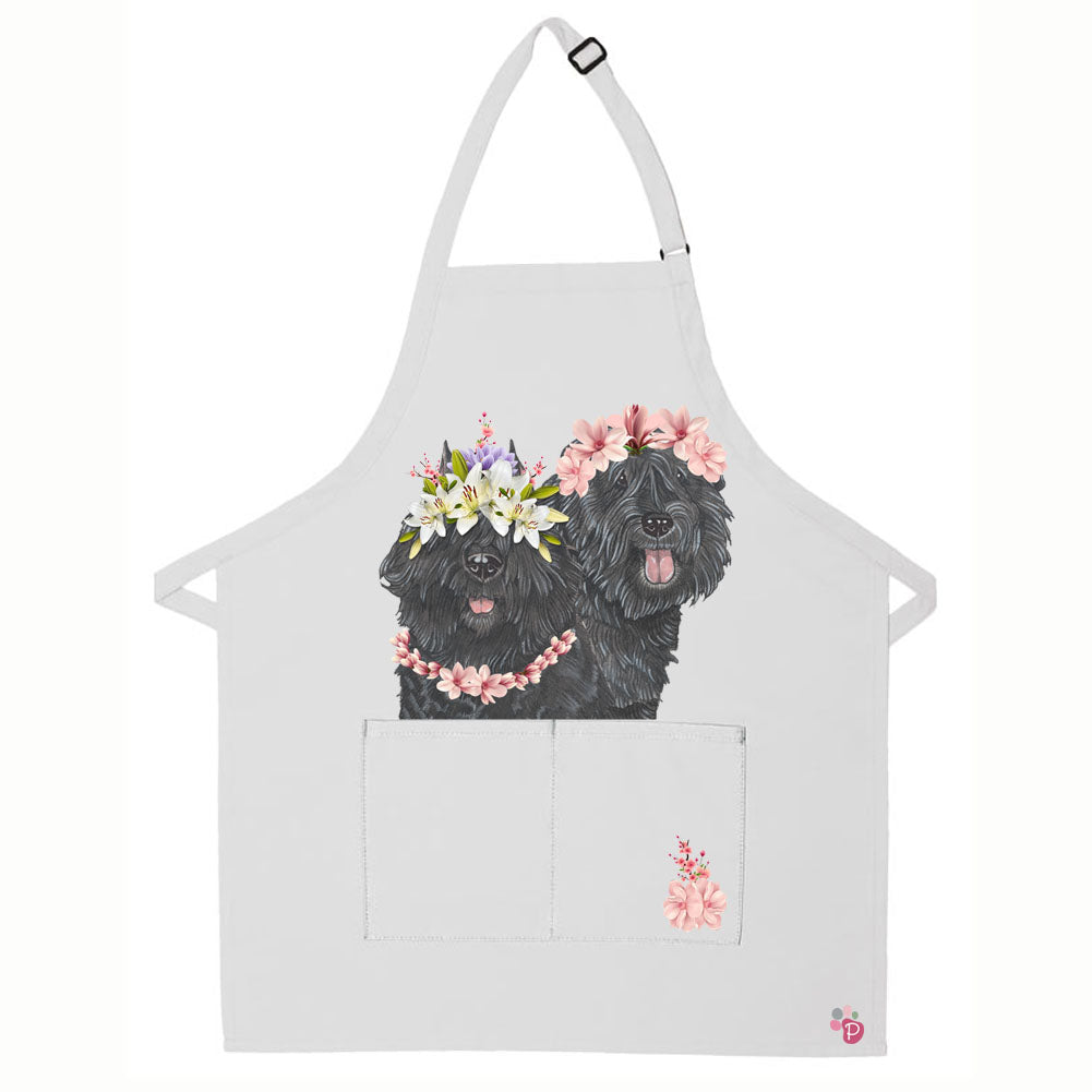 Bouvier des Flandres Floral Apron Two Pocket Bib Apron with Adj Neck - Pipsqueakproductions