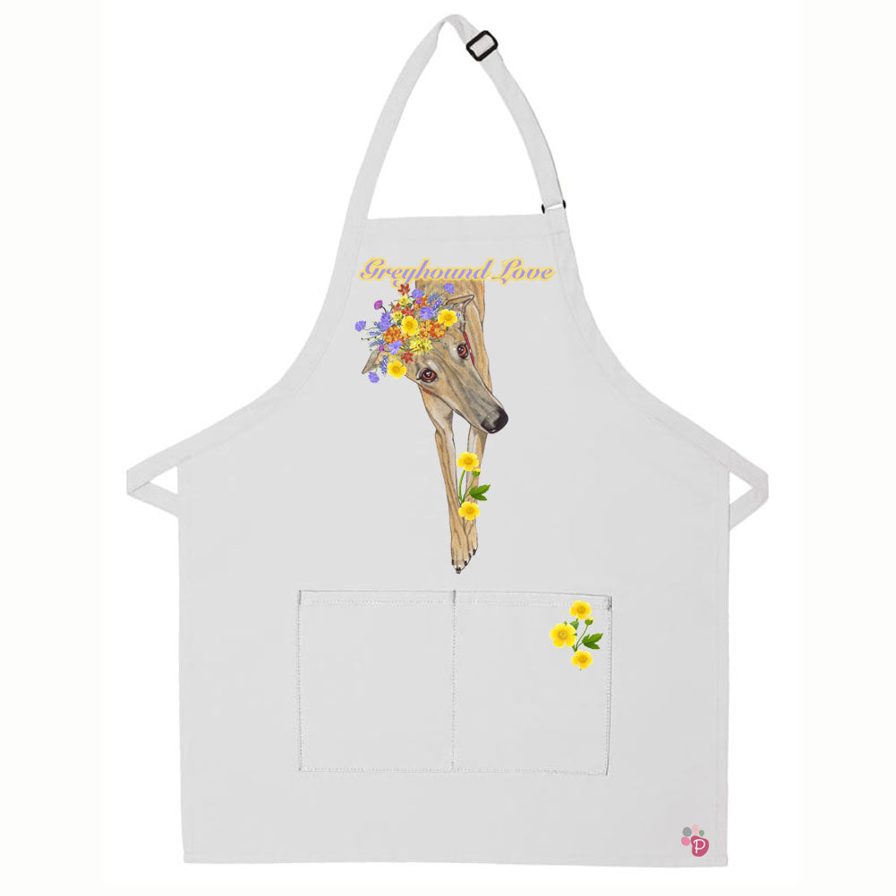 Greyhound Brindle Floral Apron Two Pocket Bib Apron with Adj Neck - Pipsqueakproductions