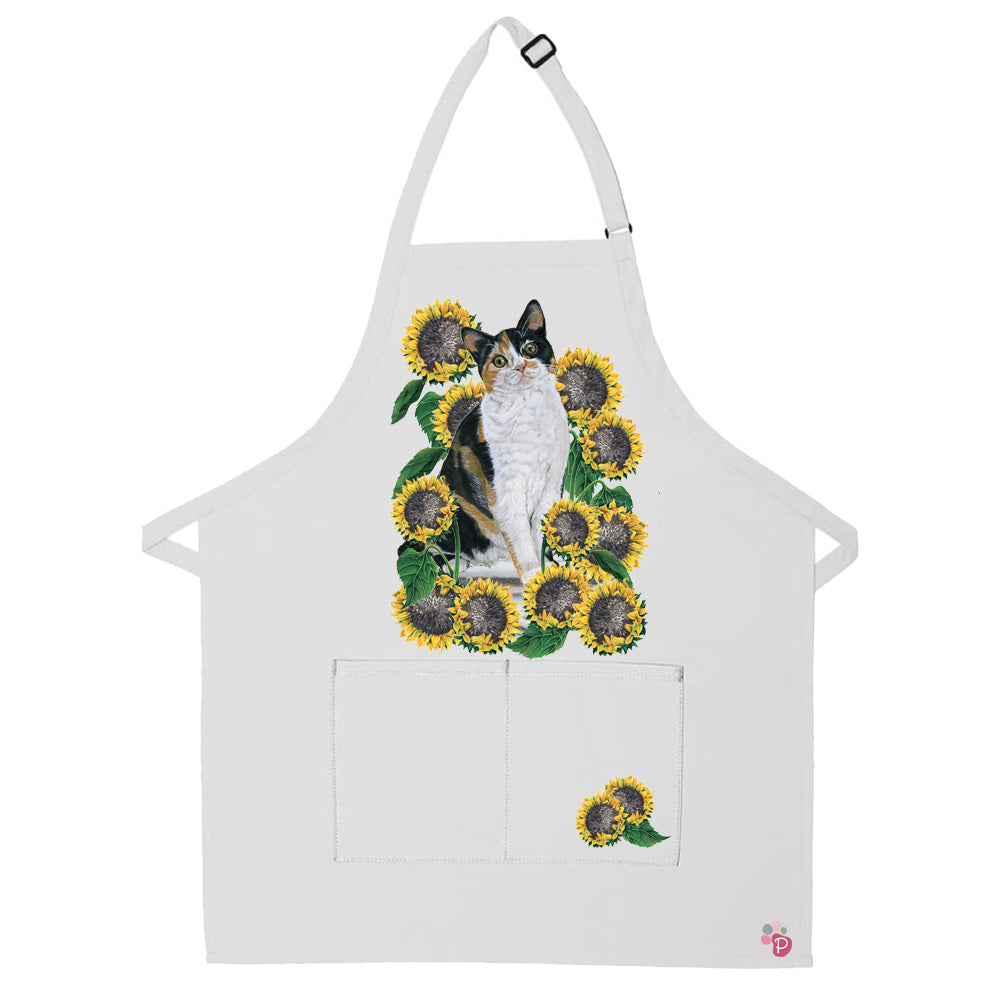 Calico Cat Under the Tuscan Sunflowers Apron Two Pocket Bib Apron with Adj Neck - Pipsqueakproductions