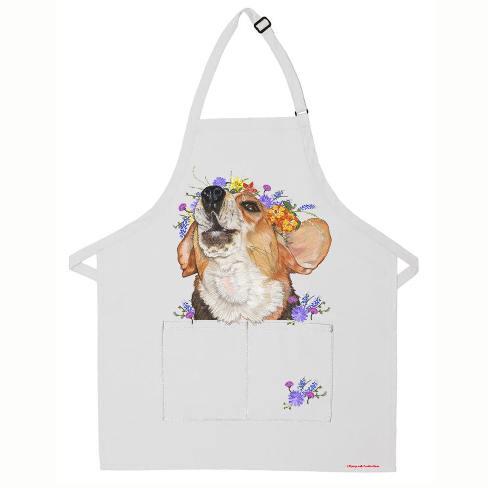 Beagle Dog Floral Apron Two Pocket Bib Apron with Adj Neck - Pipsqueakproductions