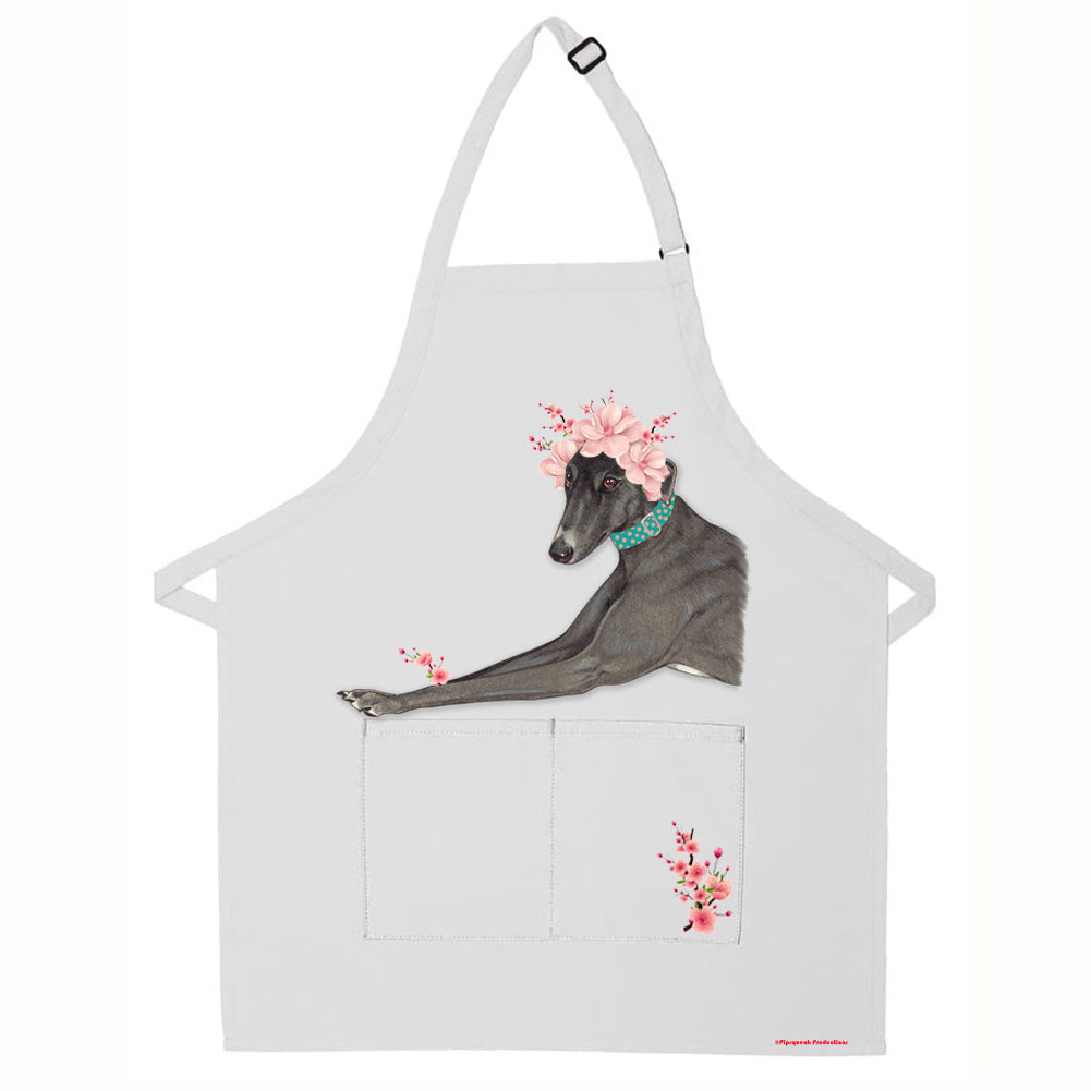 Greyhound Black Greyhound Floral Apron Two Pocket Bib Apron with Adj Neck - Pipsqueakproductions