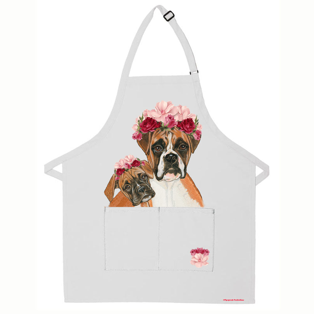 Boxer Floral Apron Two Pocket Bib Apron with Adj Neck - Pipsqueakproductions