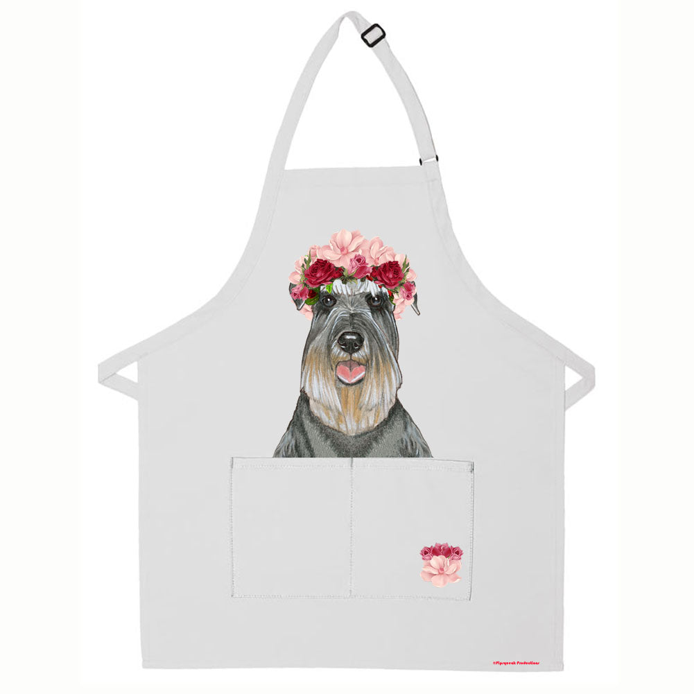 Schnauzer Floral Apron Two Pocket Bib Apron with Adj Neck - Pipsqueakproductions