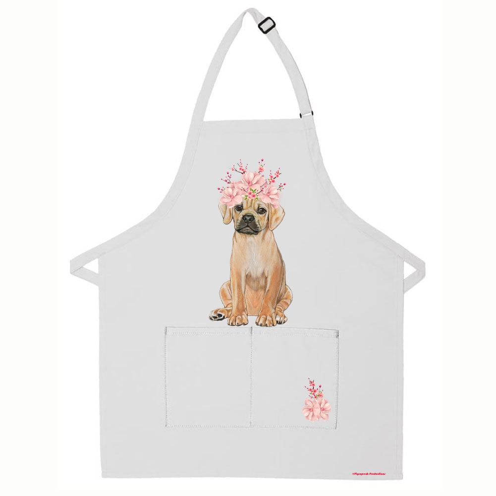 Puggle Floral Apron Two Pocket Bib Apron with Adj Neck - Pipsqueakproductions
