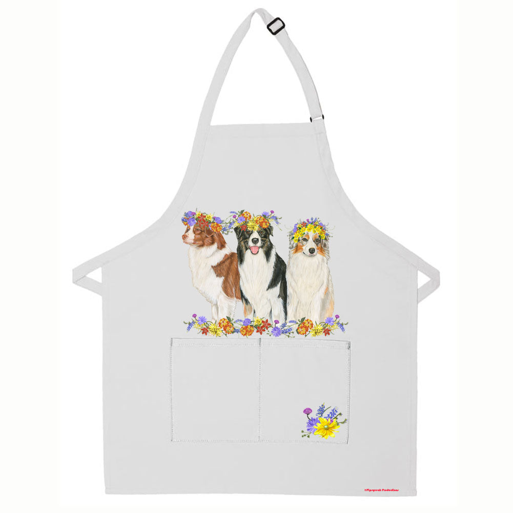 Australian Shepherd Aussie Floral Apron Two Pocket Bib Apron with Adj Neck - Pipsqueakproductions