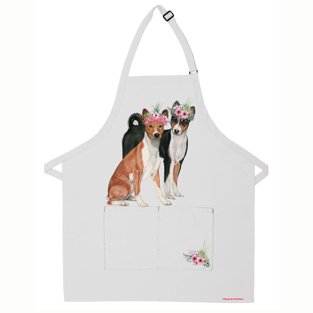 Basenji Floral Apron Two Pocket Bib Apron with Adj Neck - Pipsqueakproductions