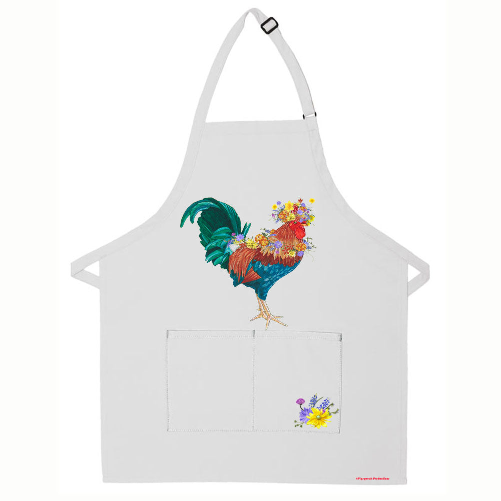 Rooster Farm Floral Apron Two Pocket Bib Apron with Adj Neck - Pipsqueakproductions