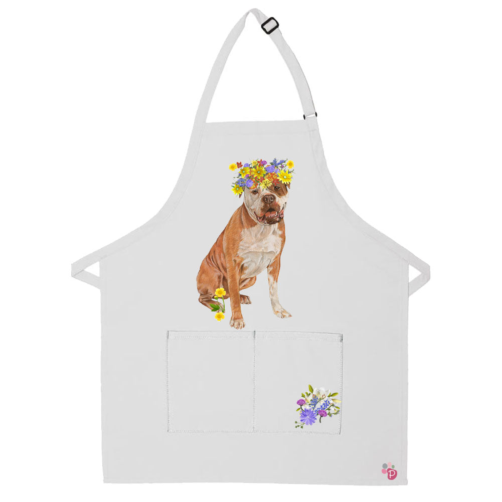 American Bulldog Floral Apron Two Pocket Bib Apron with Adj Neck - Pipsqueakproductions