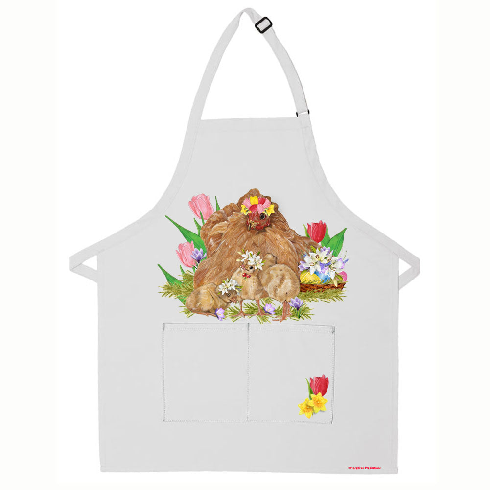 Chicken Buff Orpington Hen with Chicks Apron Two Pocket Bib Apron with Adj Neck - Pipsqueakproductions