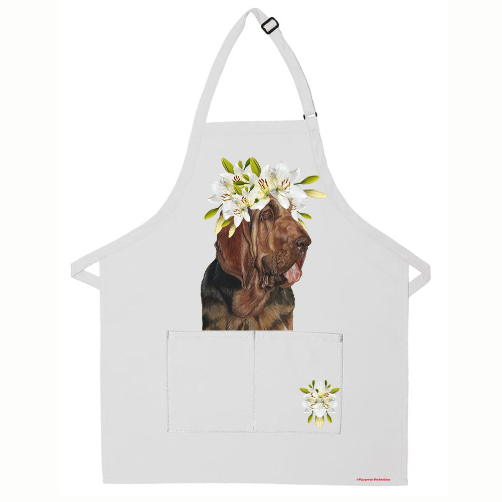 Bloodhound Floral Apron Two Pocket Bib Apron with Adj Neck - Pipsqueakproductions