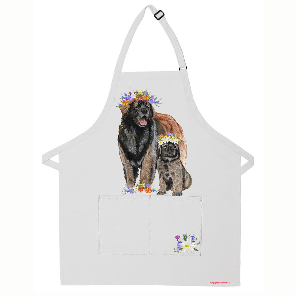 Leonberger Floral Apron Two Pocket Bib Apron with Adj Neck - Pipsqueakproductions