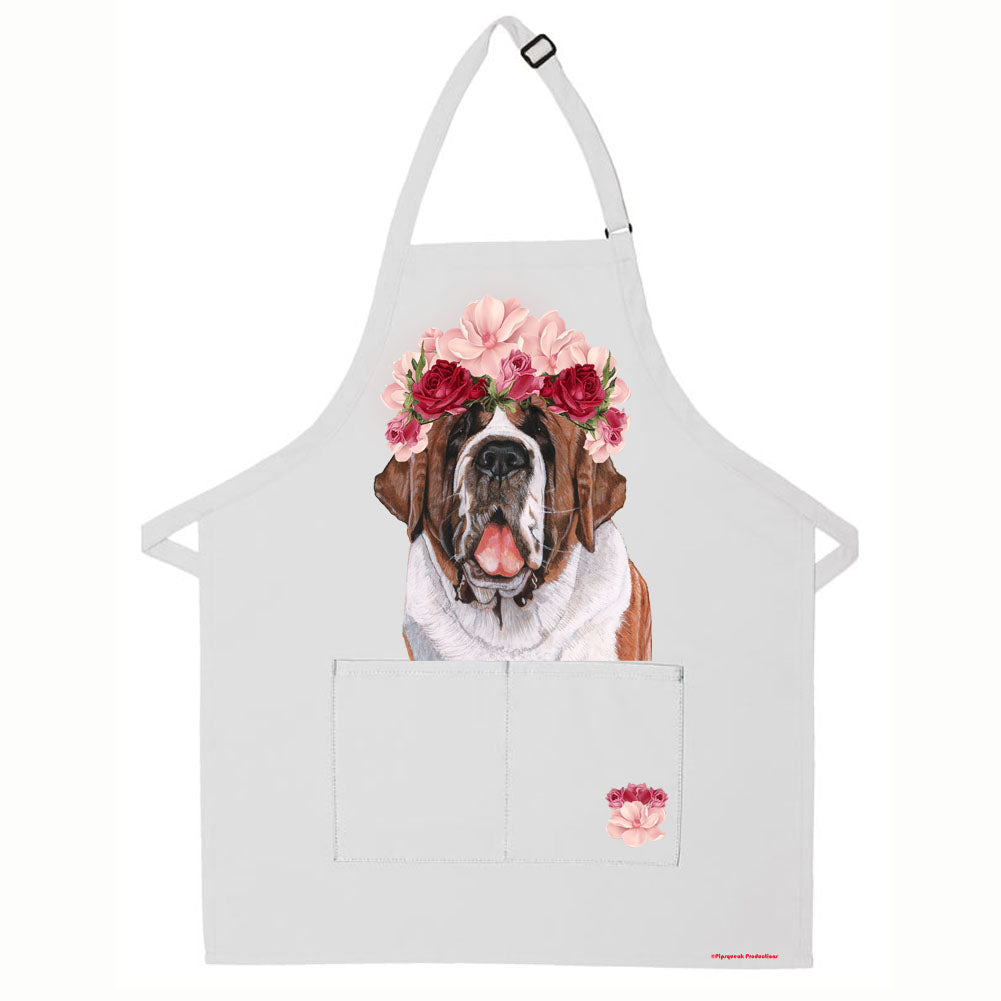 Saint Bernard Floral Apron Two Pocket Bib Apron with Adj Neck - Pipsqueakproductions