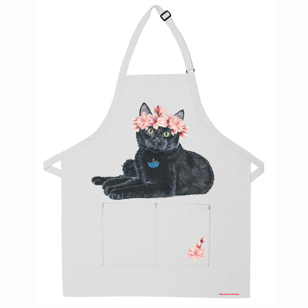 Black Cat Floral Apron Two Pocket Bib Apron with Adj Neck - Pipsqueakproductions