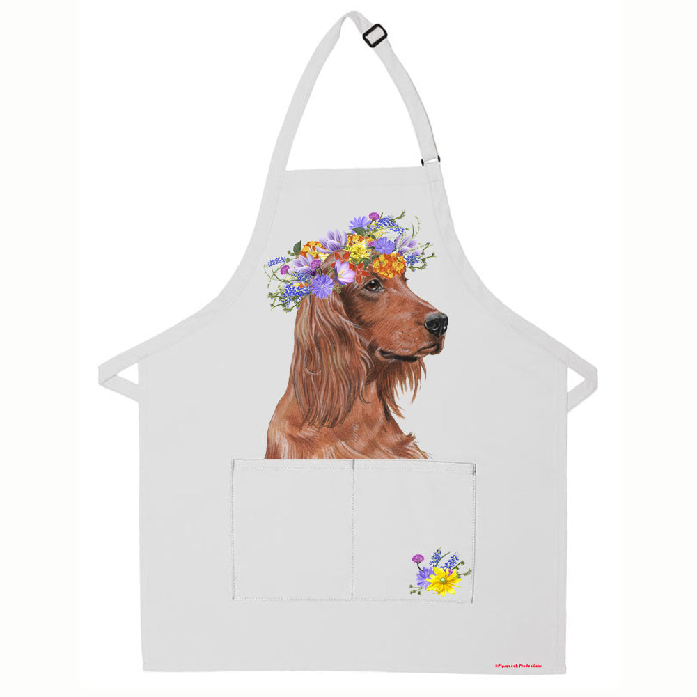 Irish Setter Floral Apron Two Pocket Bib Apron with Adj Neck - Pipsqueakproductions