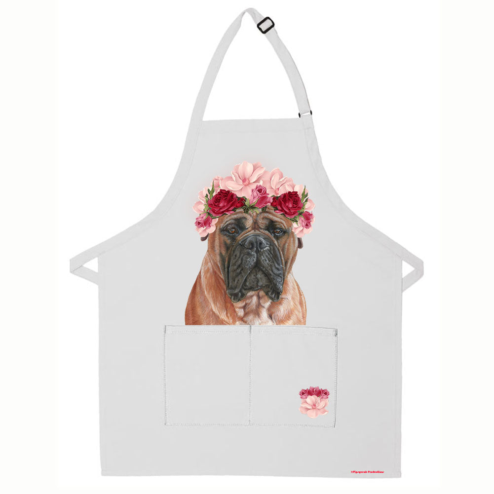 Bullmastiff Floral Apron Two Pocket Bib Apron with Adj Neck - Pipsqueakproductions