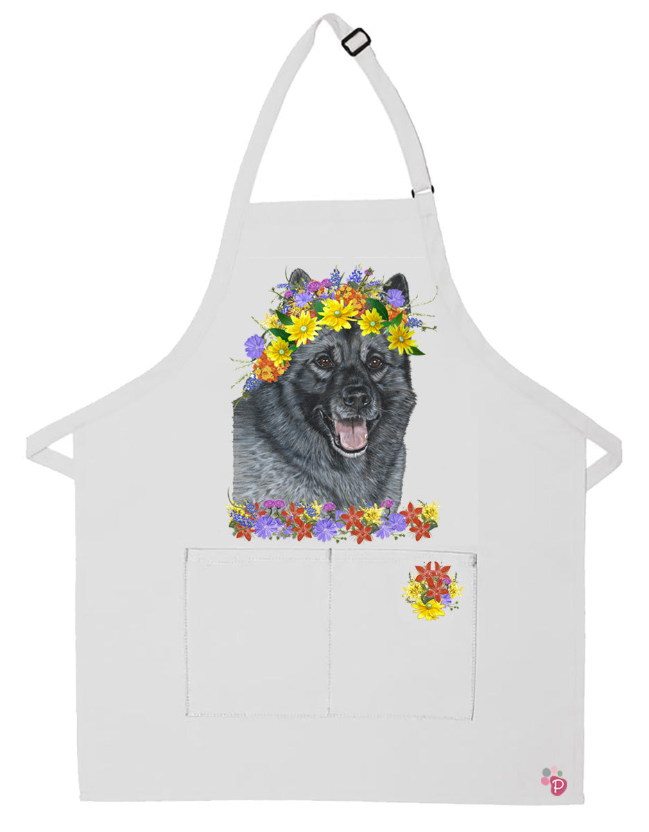 Norwegian Elkhound Floral Apron Two Pocket Bib Apron with Adj Neck - Pipsqueakproductions