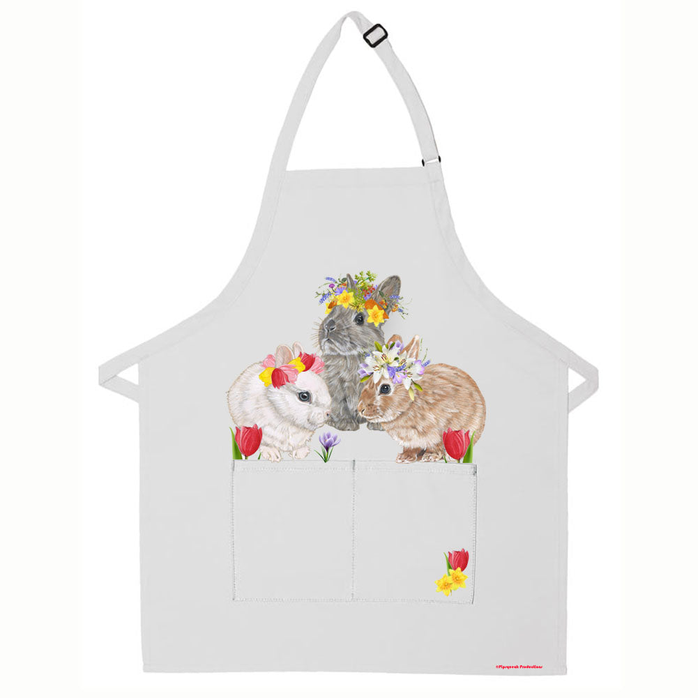 Bunny Dwarf Rabbits Apron Two Pocket Bib Apron with Adj Neck - Pipsqueakproductions