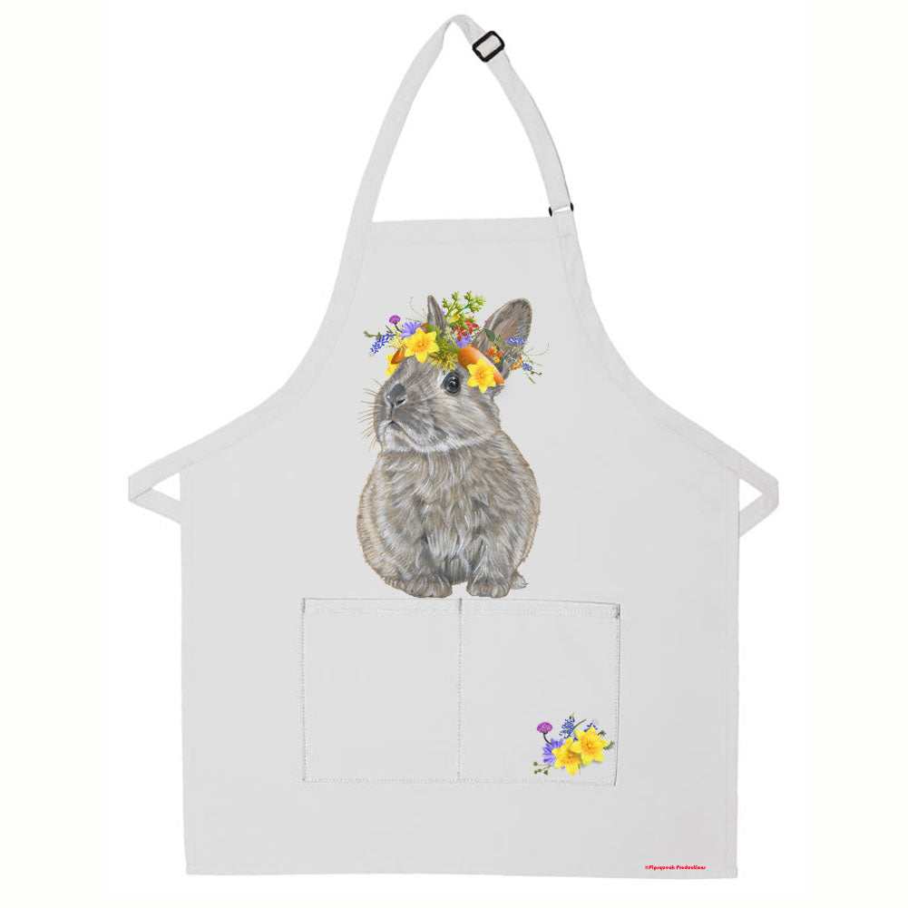 Bunny Dwarf Grey Rabbit Apron Two Pocket Bib Apron with Adj Neck - Pipsqueakproductions