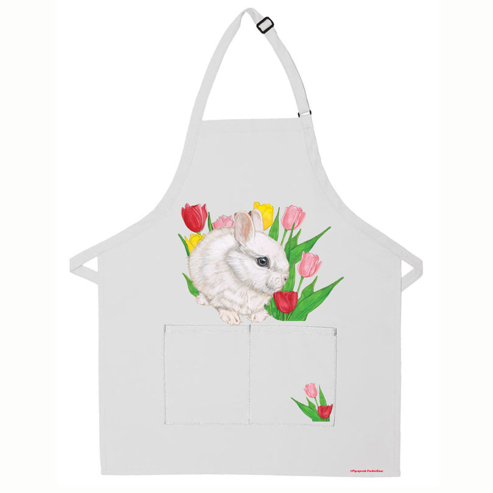 Bunny Dwarf White Rabbit Apron Two Pocket Bib Apron with Adj Neck - Pipsqueakproductions