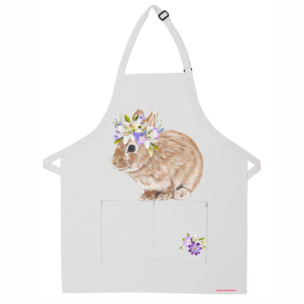 Bunny Dwarf Tan Rabbit Apron Two Pocket Bib Apron with Adj Neck - Pipsqueakproductions