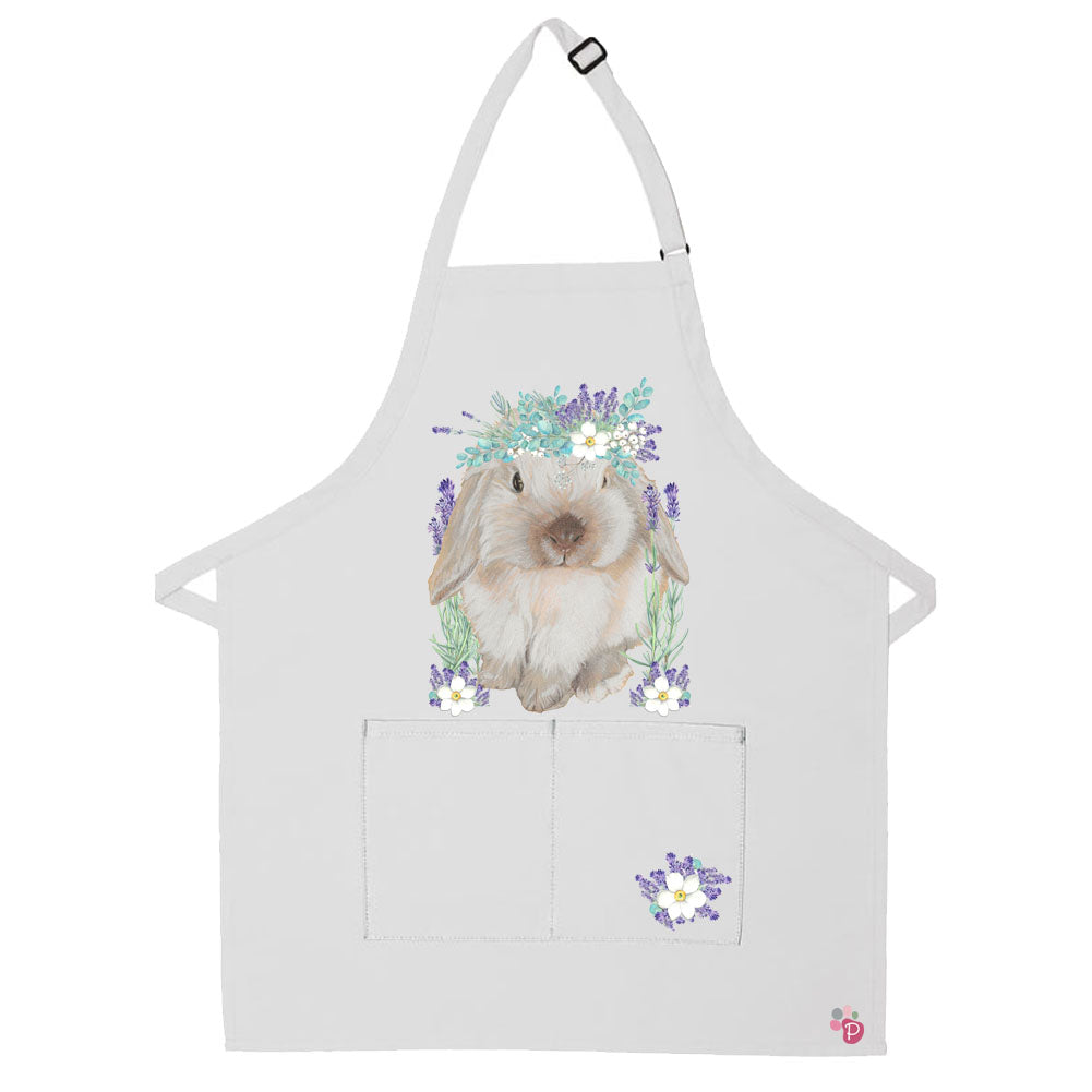 Bunny Floppy Eared Lop Eared Beige Rabbit Apron Two Pocket Bib Apron with Adj Neck - Pipsqueakproductions