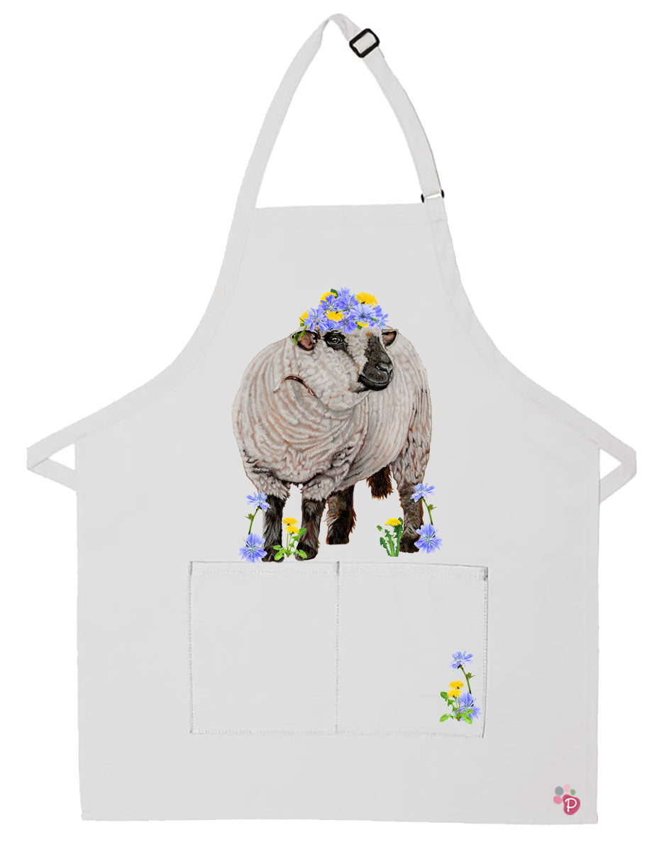 Hampshire Sheep Apron Two Pocket Bib Apron with Adj Neck - Pipsqueakproductions