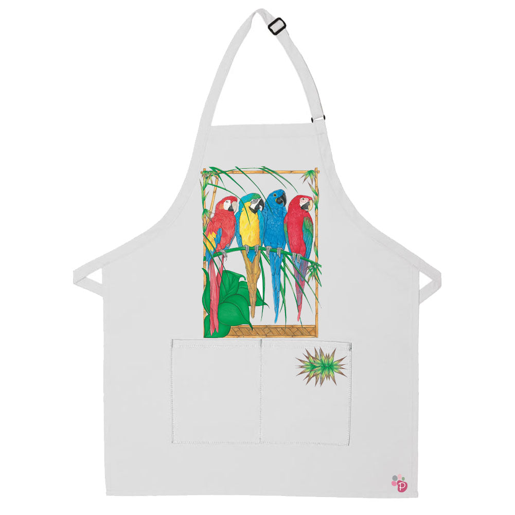 Macaw Parrot Apron Two Pocket Bib Apron with Adj Neck - Pipsqueakproductions